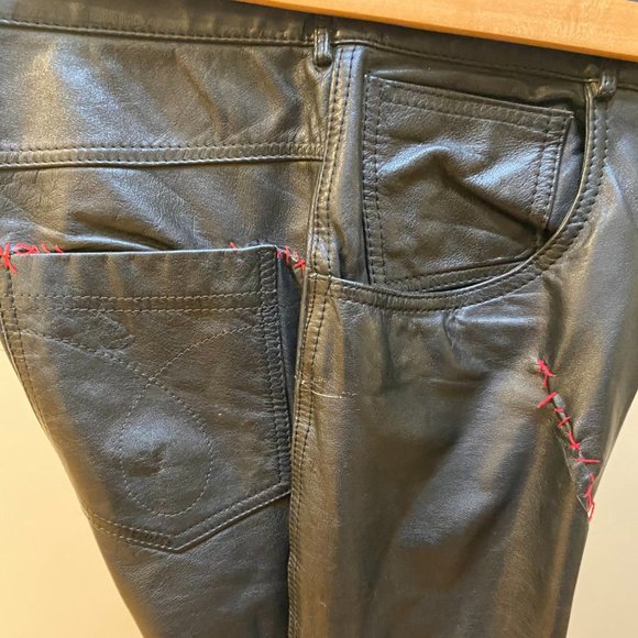 Other - Black Leather Pants with Red Stitching Rips 30W31L